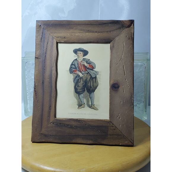 Antique Print 1823-1860 "Pecheur de lile de Schokland" in a Worm Hole Frame - Picture 1 of 10